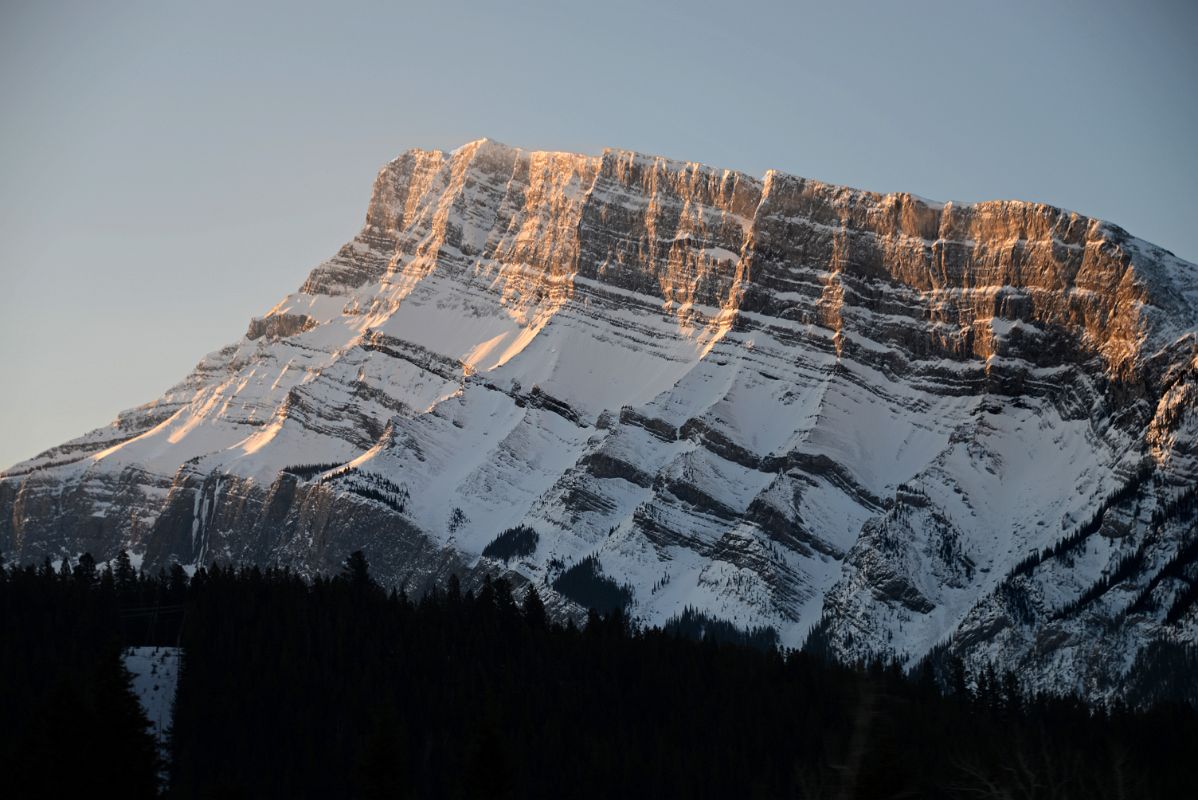 24 The Ridge From Mount Rundle Descends To Banff From Trans Canada Highway Between Canmore and Banff In Winter At Sunrise